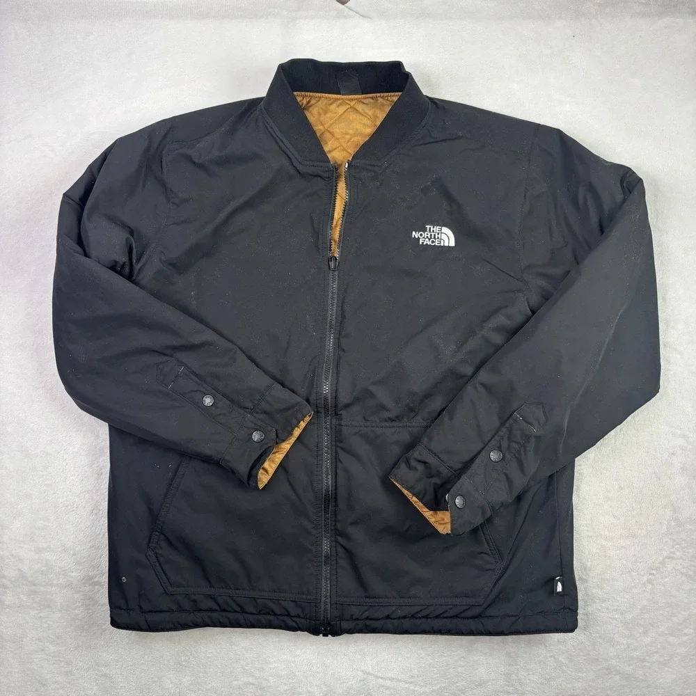 North Face Jester Reversible Quilted Brown Black Long Sleeve Full Zip Jacket LG